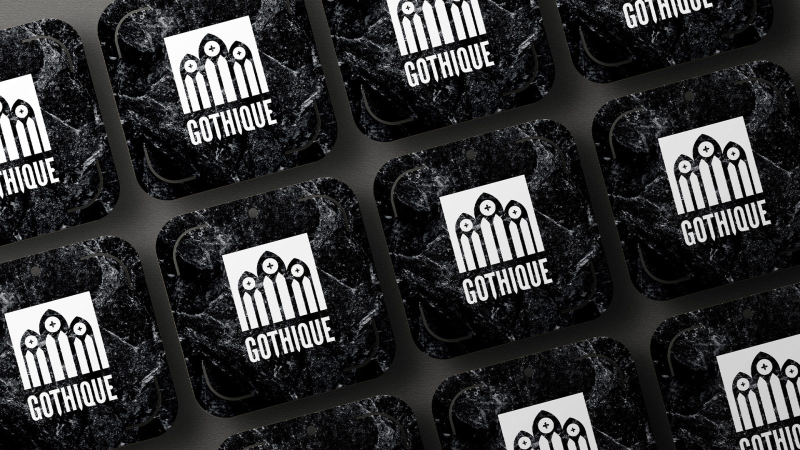 Gothique branded marble coasters using brand logo.