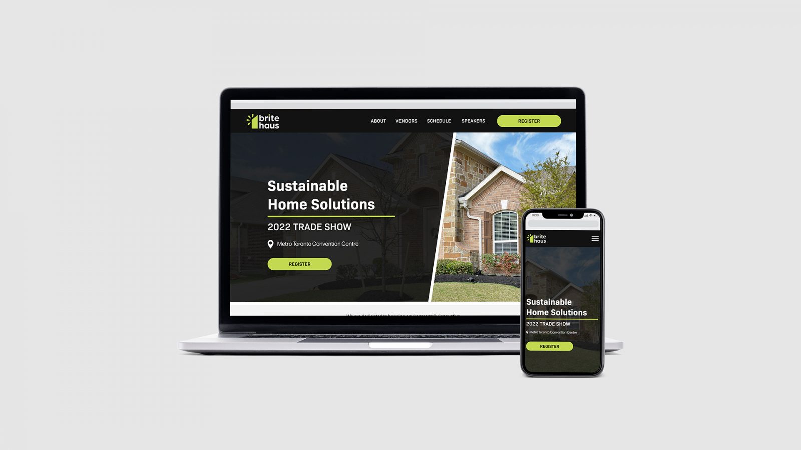 A laptop and phone displaying Brite Haus’ website home page.