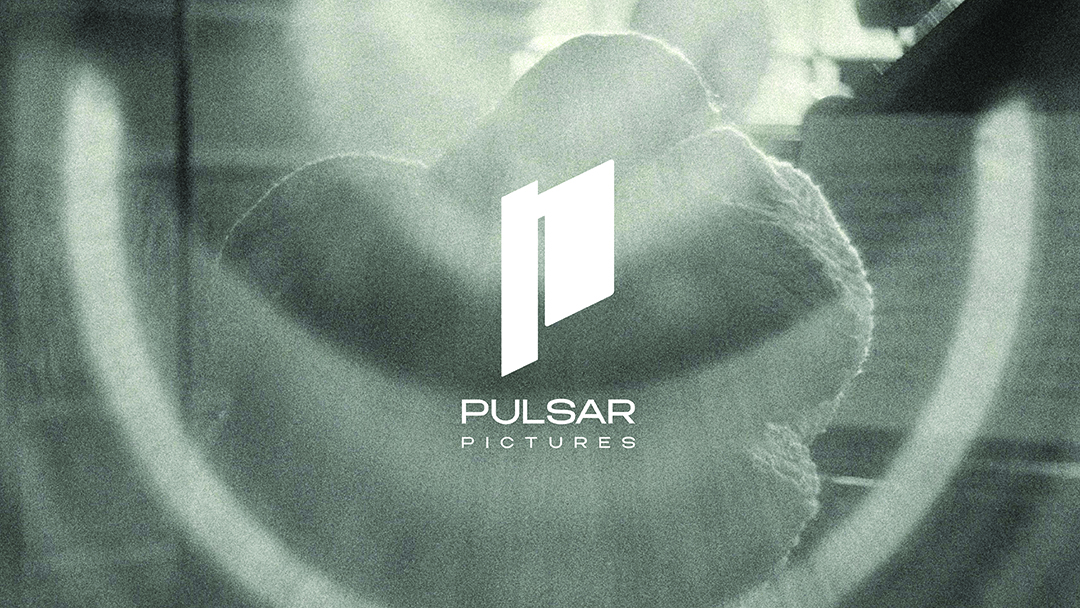 An abstract black and white image overlayed by the logo of Pulsar Pictures, a media production company