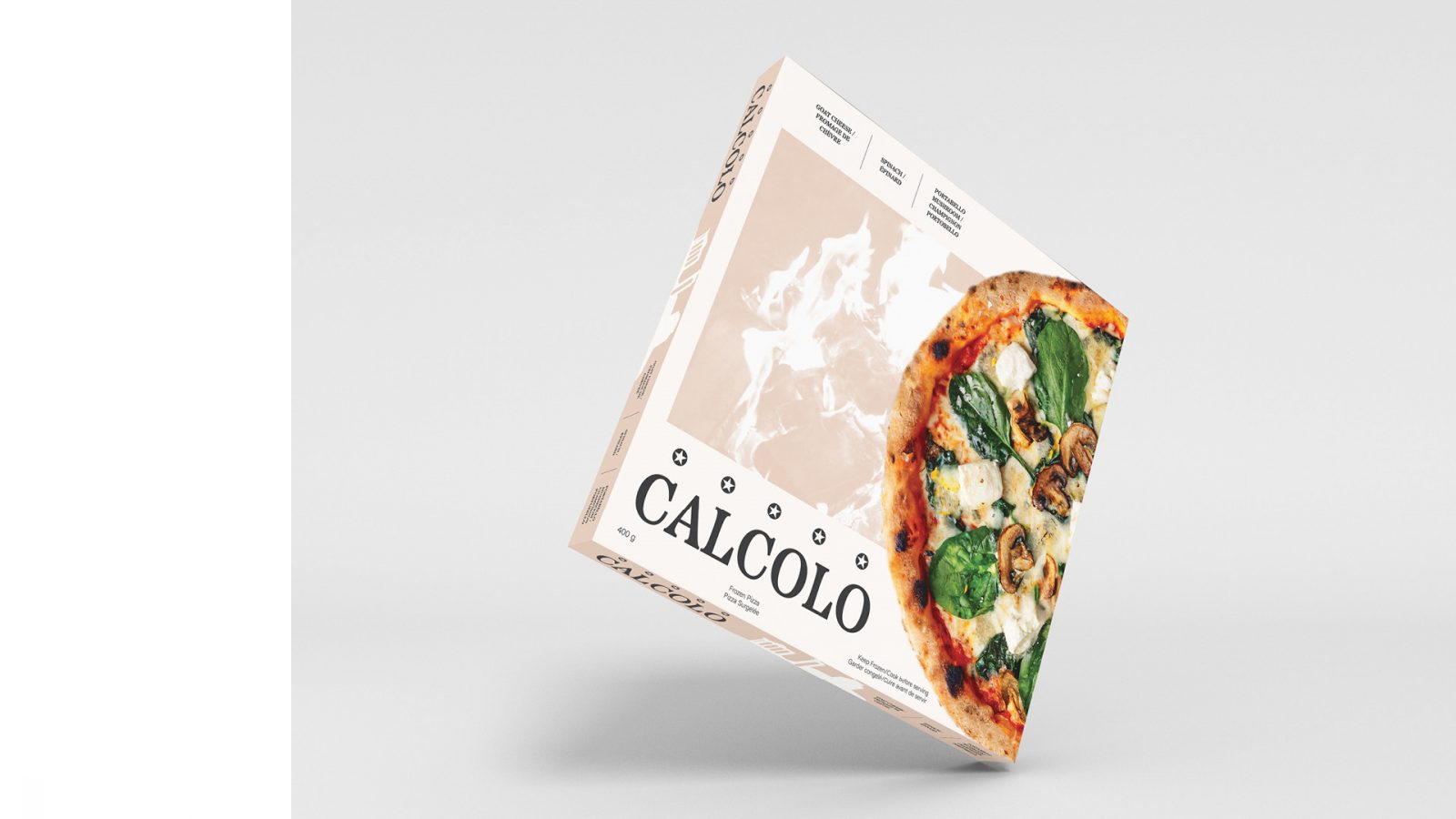 Calcolo is a premium frozen pizza that has great flavours and ingredients. The subtle colours featured give a feeling of luxury and put focus on the ingredients.