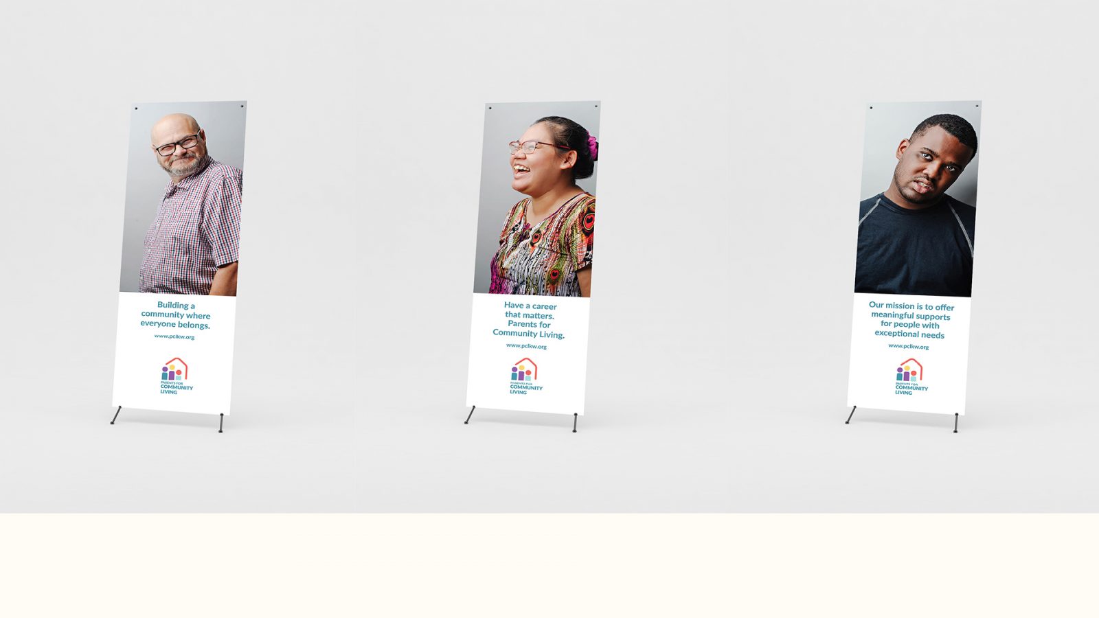 Parents for Community Living also requested zap banners for events. These banners include the same photography with a sleeker layout to engage its audience.