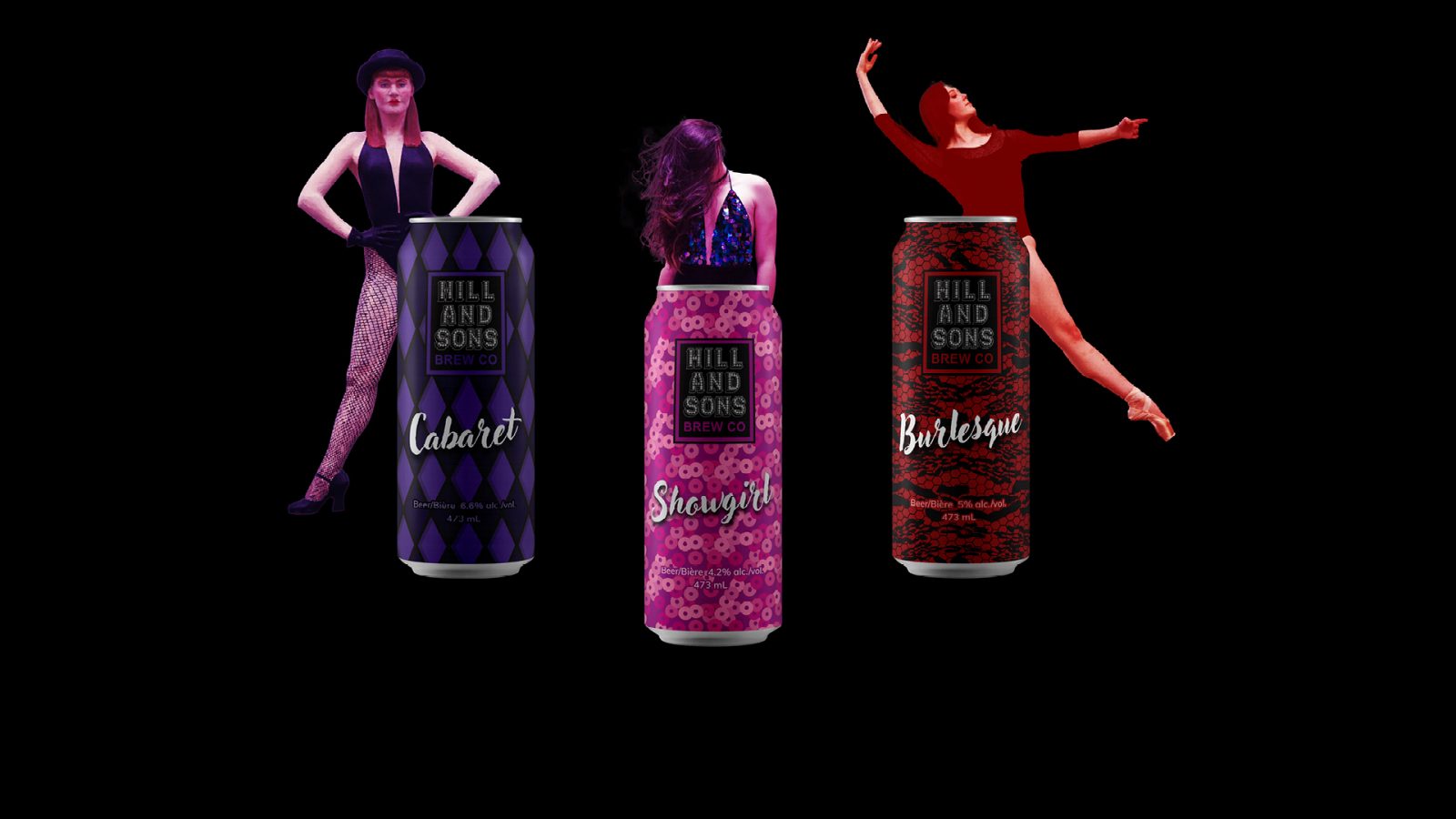 Hill and Sons Brewery is a hypothetical beer company that prides itself on creating an experience in every sip. This project included branding, illustration and packaging to culminate in a sensual design inspired by cabaret, showgirl and burlesque aesthetics.