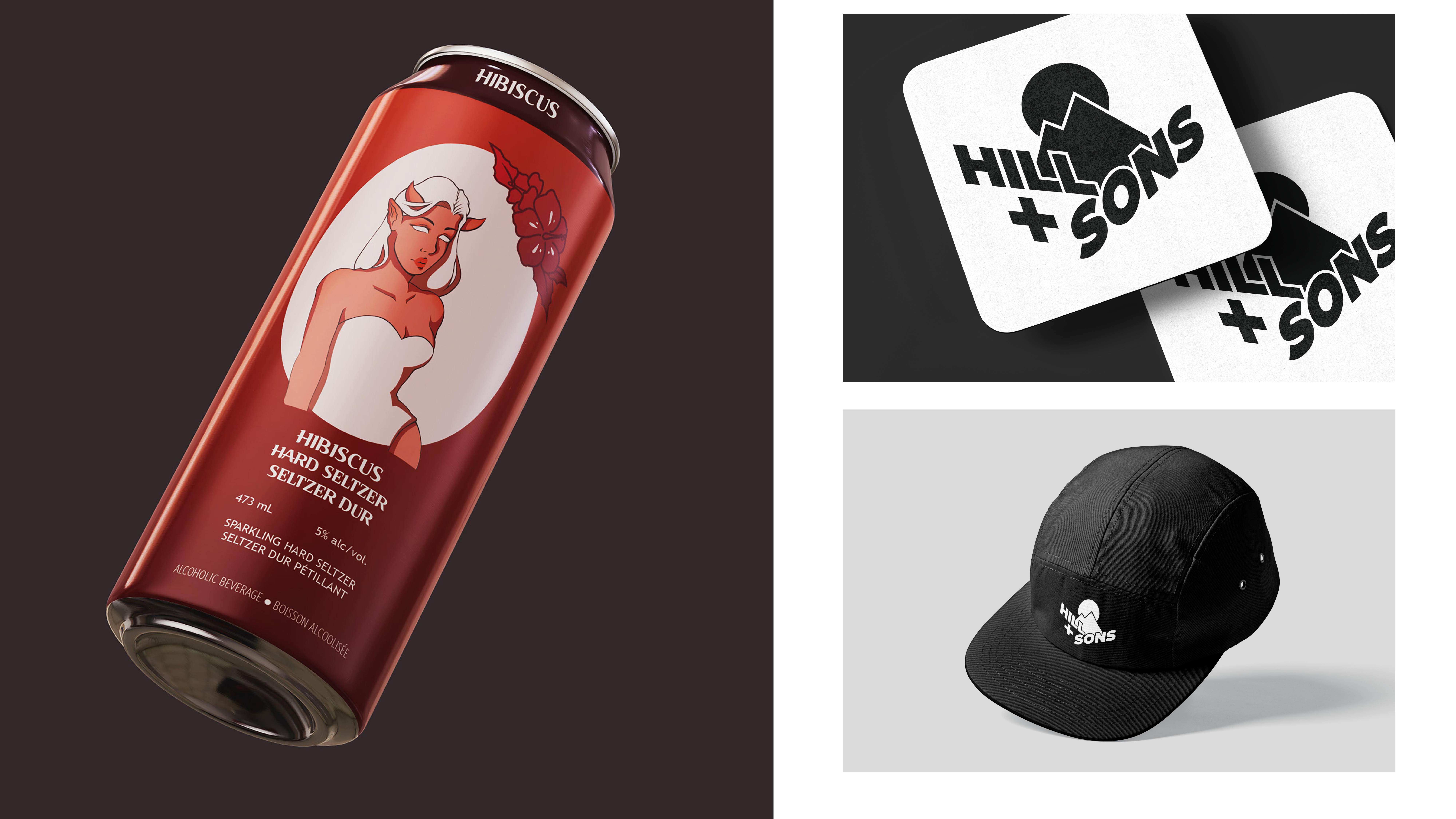 Featured are the third beer can in the series; hibiscus succubus, alongside some merchandise for Hill & Sons; some coasters as well as a hat.