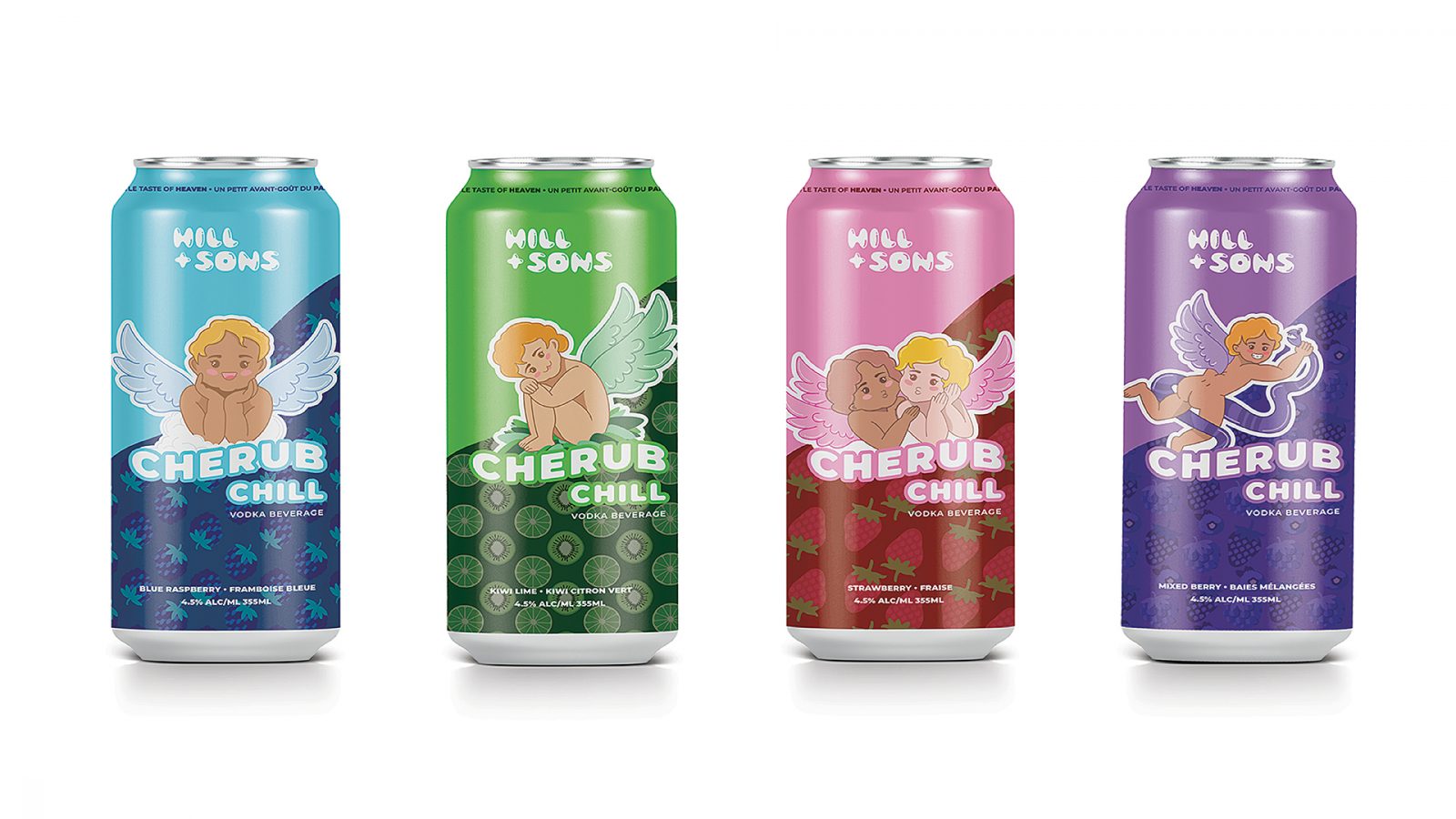 Hill + Sons is a fictional fruit flavoured alcoholic beverage company that targets a young adult audience (19+), they have a friendly and cheeky tone of voice which can be seen through the use of the Hill + Sons cherub family.