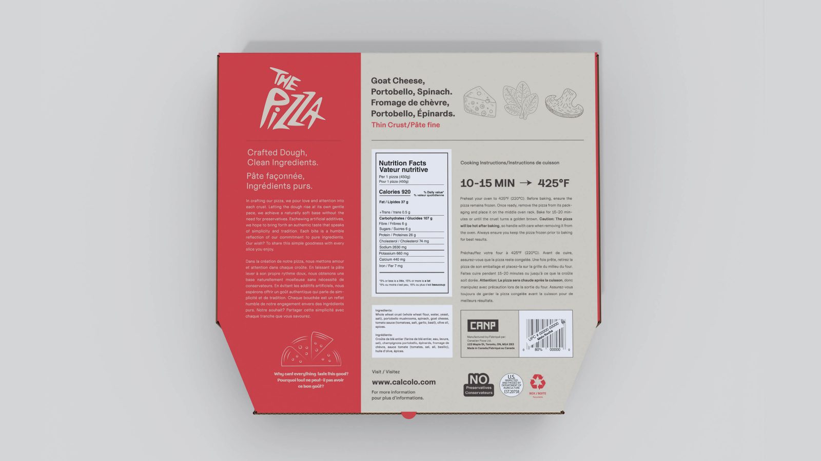 The reverse side of 'The Pizza' box showcases the art of layout design and typography, featuring clear, easy-to-read instructions and a friendly approach to managing extensive text content.