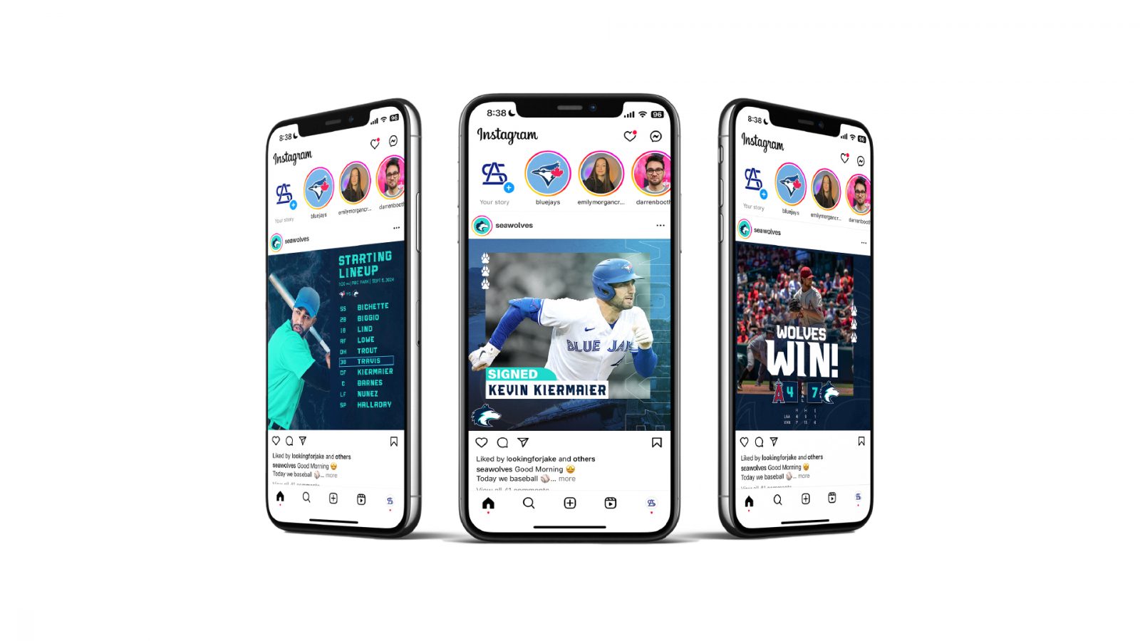 Social media templates were created for various posts such as; a player sign, win or the starting lineup. The two brand typefaces are incldued in the designs to