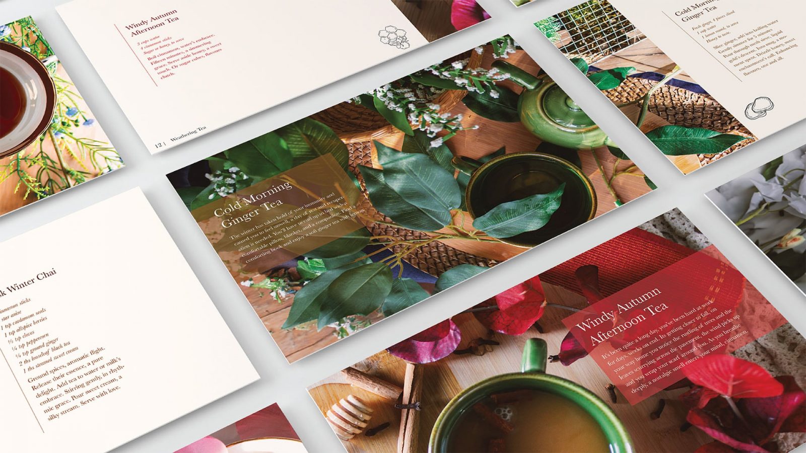 Weathering Tea is a recipe pairing book designed to make every tea moment unforgettable. Inspired by the moods of the weather, it invites readers to explore teas that bring comfort to a rainy afternoon or energy to a crisp, sunny morning. With vibrant photography and playful storytelling, each page offers a little escape into the cozy, magical world of tea. This project blends creativity and practicality, showcasing how design can enhance everyday rituals. Making each page as warm and inviting as the teas themselves.