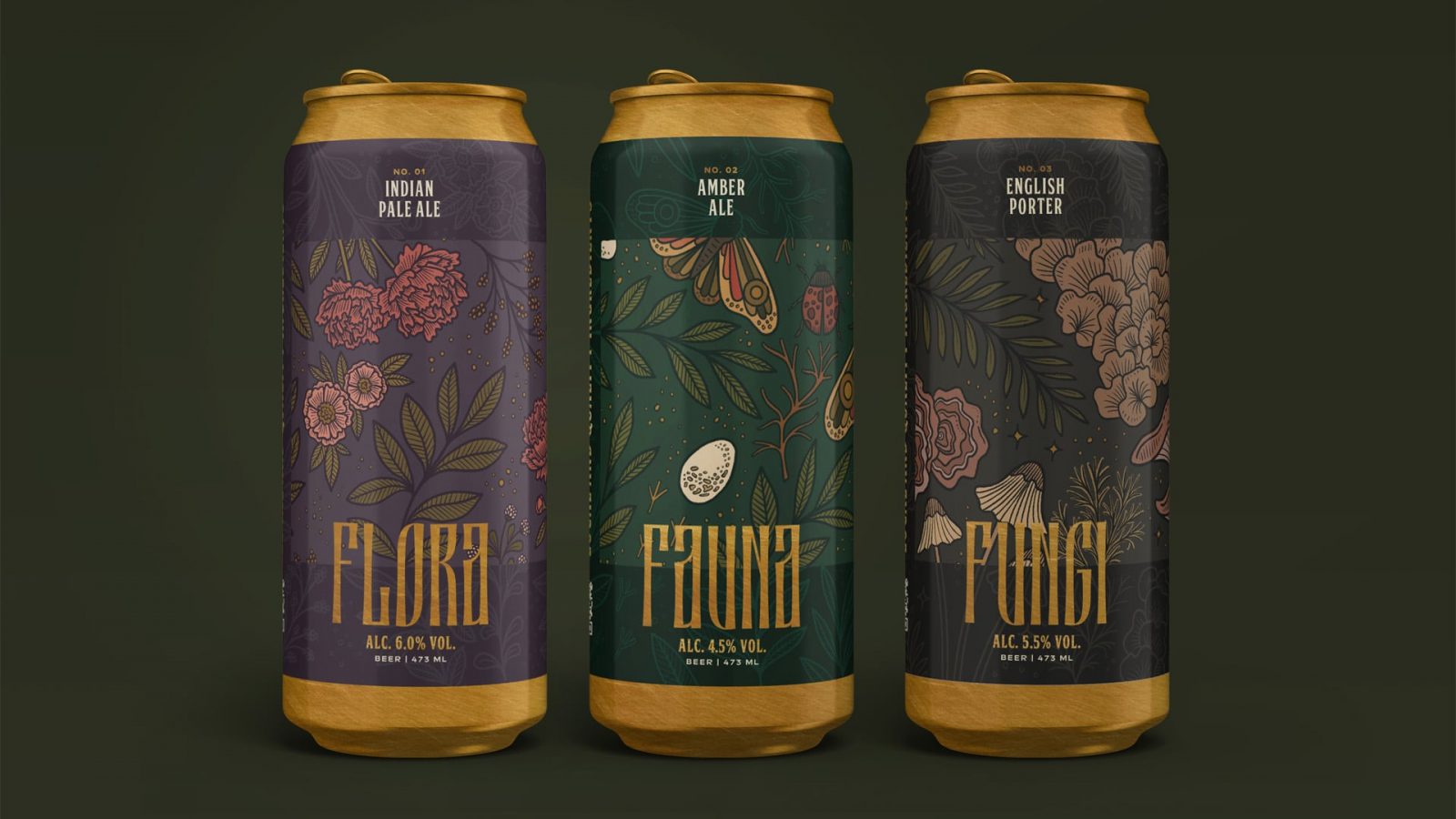 Flora, Fauna & Fungi is a craft beer line featuring three distinct hand-drawn designs, each representing a unique brew inspired by the natural essence of flora, fauna, and fungi. Each can design was meant to communicate the beer’s locally sourced ingredients and the way they are sustainably recycled back into the agricultural ecosystem of British Columbia.